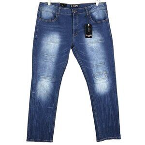 IQONIQ JEANS Men's Denim Jeans 38X30 Stretch Mid Rise Straight Leg Deep Blue NWT